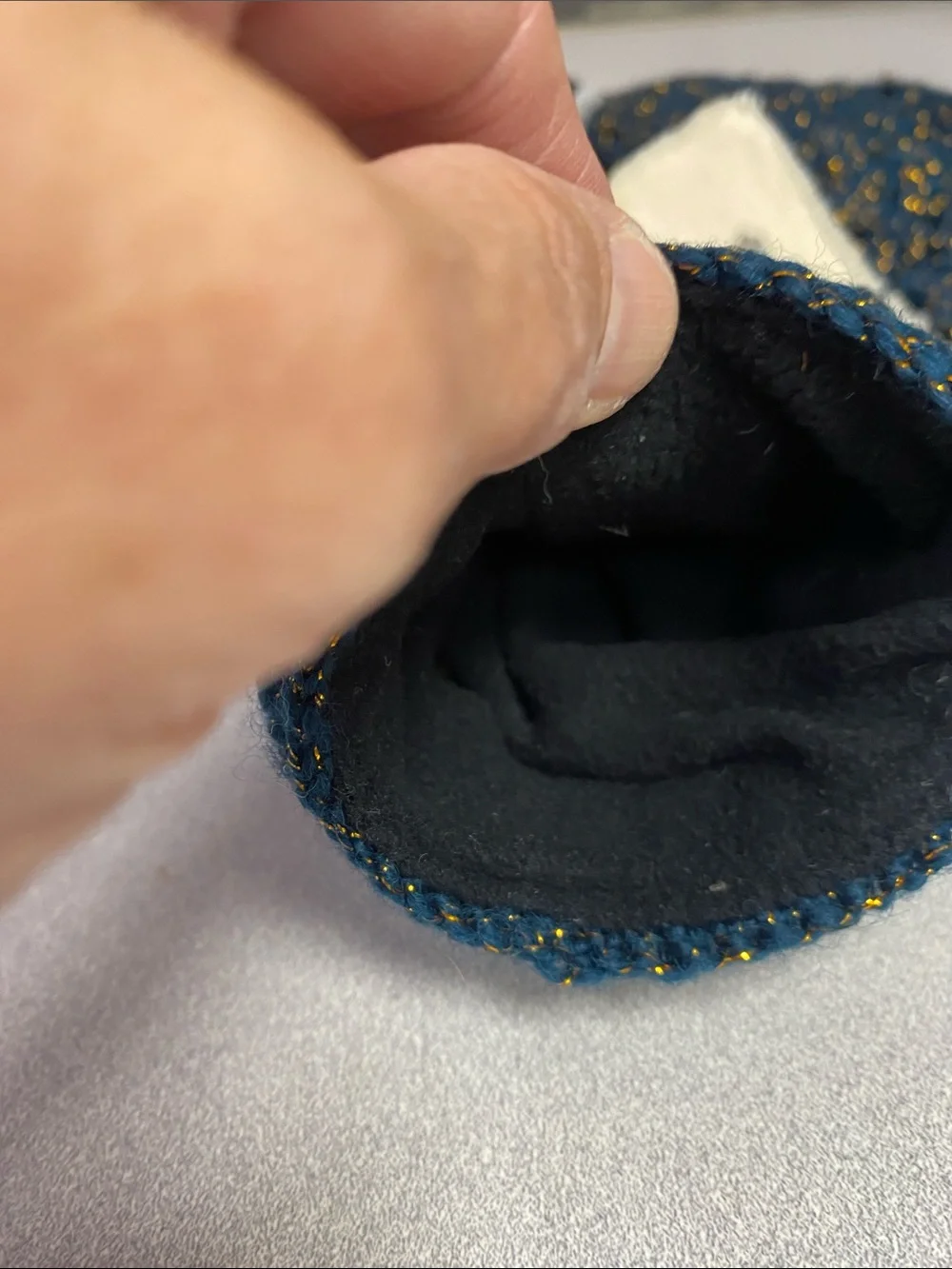Metallic Teal Fingerless Knit Gloves with Gold Thread